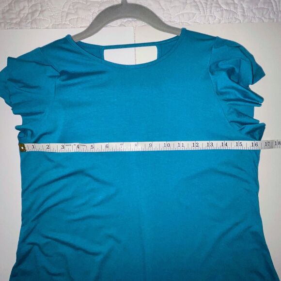 Three Dots Flutter Sleeve Jersey Easy Flounce T Shirt Dress Teal Blue Strappy S - Picture 7 of 12